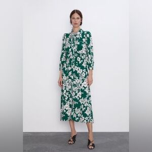 Zara Green and White Floral Maxi Dress